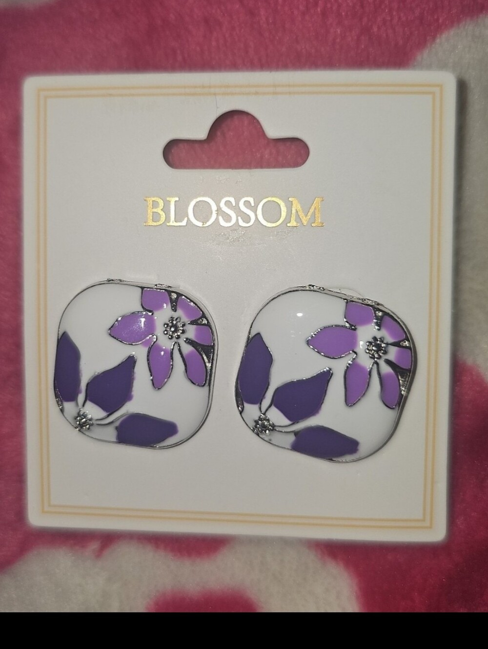 Blossom Purple Floral Square Enamel Earrings